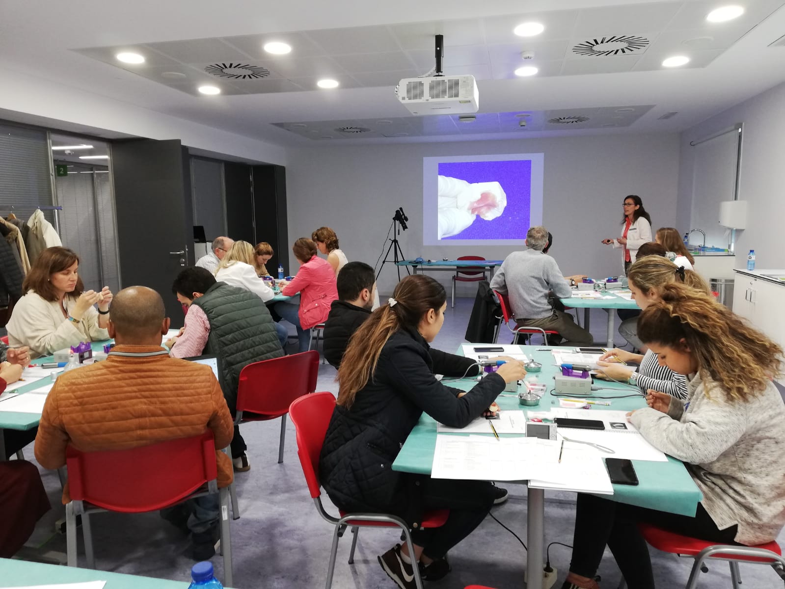 Grupo de profesionales participando en formación sobre guía de higiene bucal en bebés con fisura labiopalatina