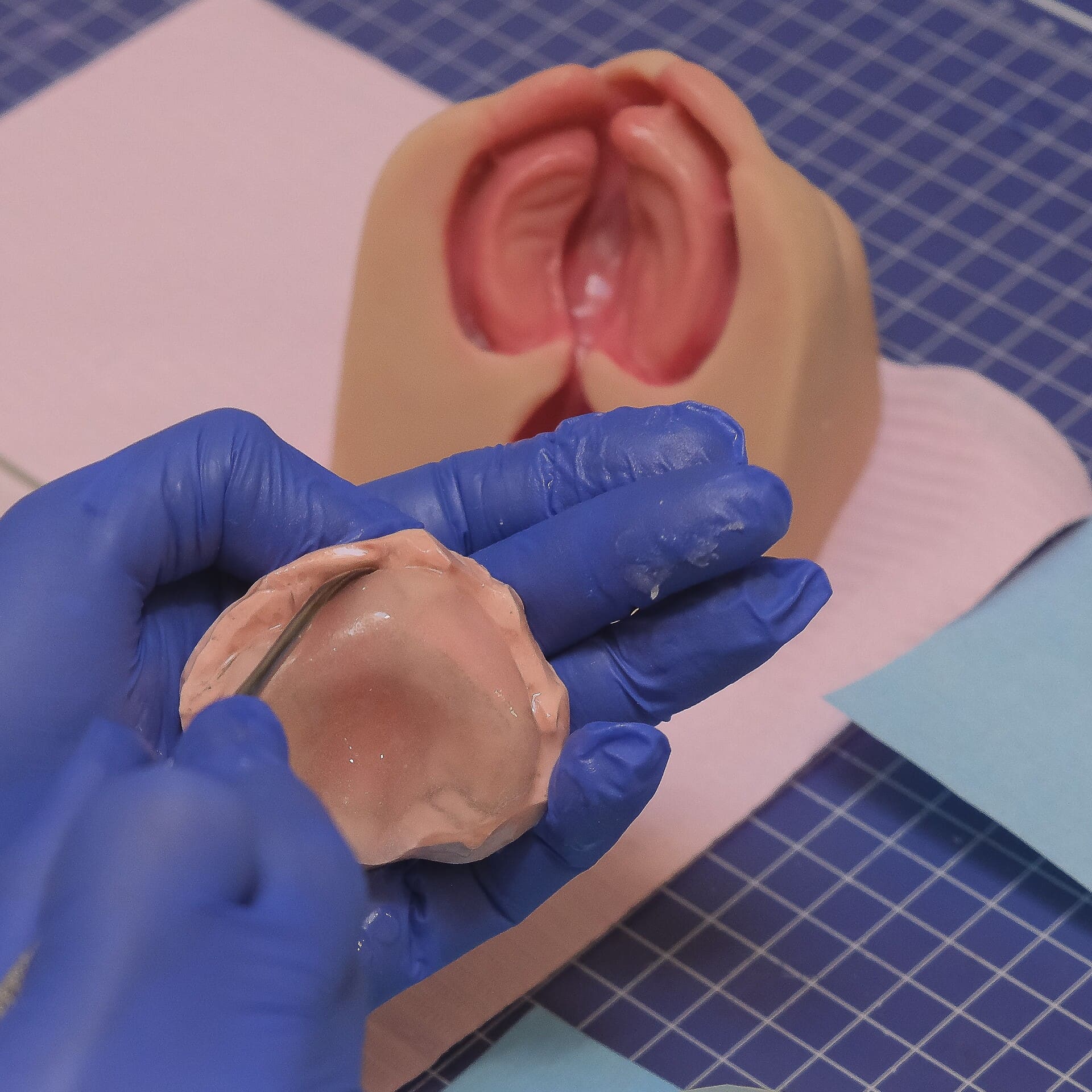 Odontóloga explicando las alteraciones craneofaciales en neonatos con fisura labiopalatina durante una sesión formativa